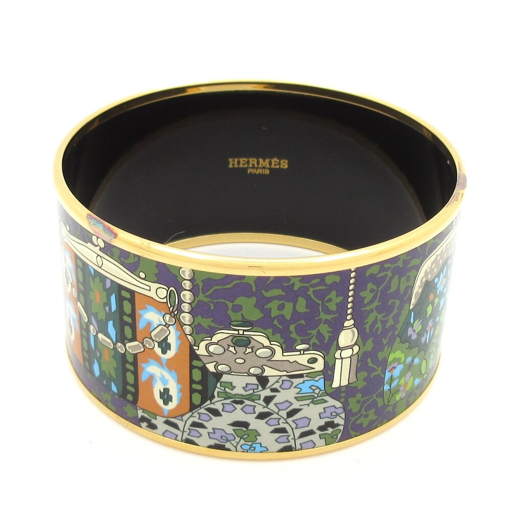 Hermès Email Bangle Purple Gold Multi Patent Leather Hardware